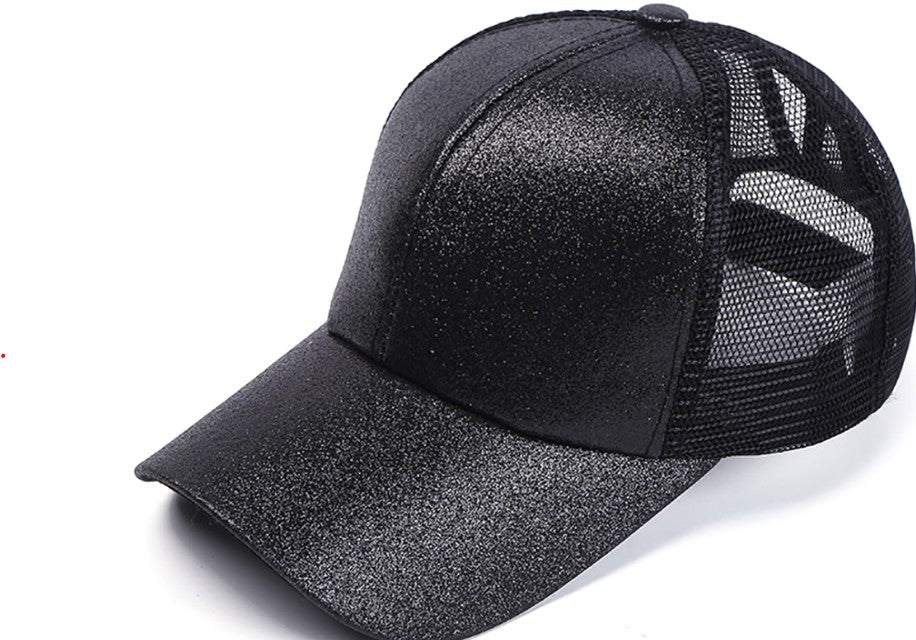 Black Glitter Ponytail Hat