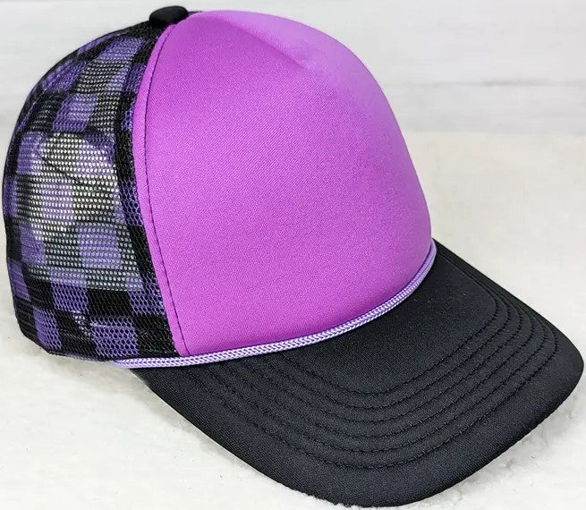 Purple Checker Foam Trucker Hat